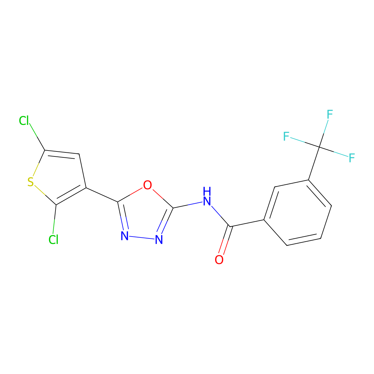 N-(5-(2,5-dichlorothiophen-3-yl)-1,3,4-oxadiazol-2-yl)-3-(trifluoromethyl)benzamide molecular structure, CAS 1170240-30-8