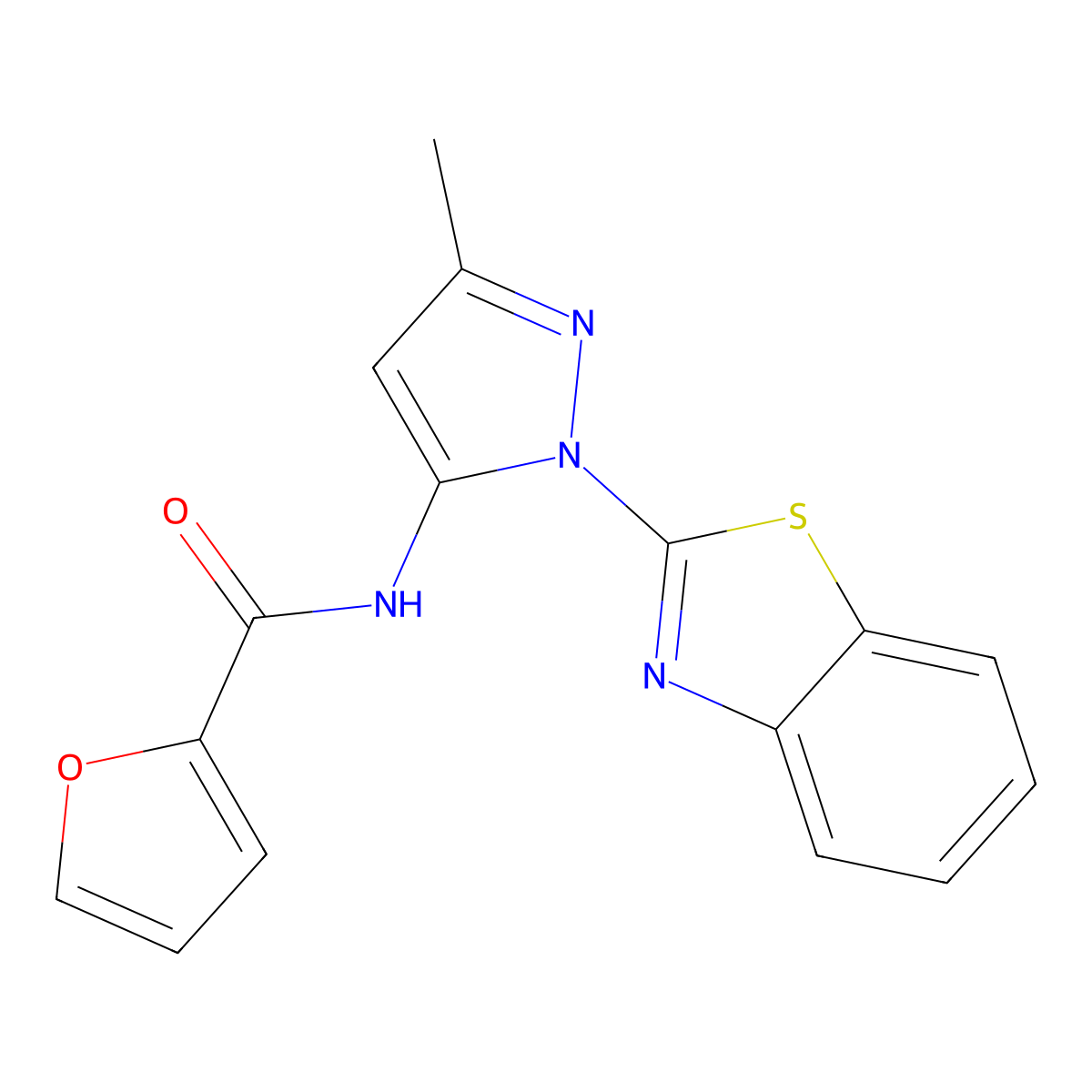 N-(1-(benzo[d]thiazol-2-yl)-3-methyl-1H-pyrazol-5-yl)furan-2-carboxamide molecular structure, CAS 1170240-77-3