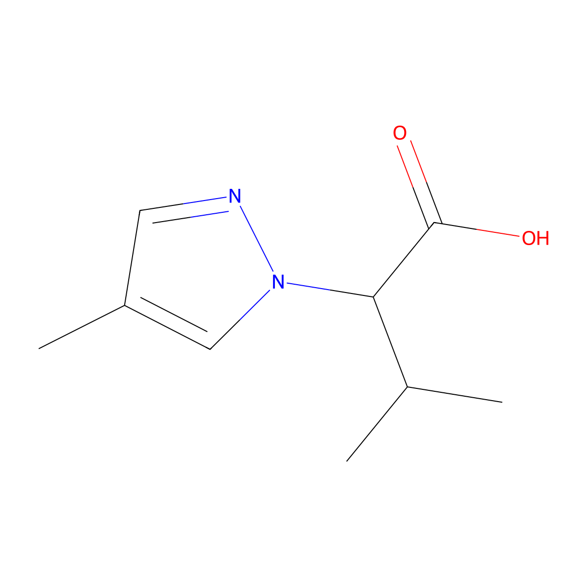 3-methyl-2-(4-methyl-1H-pyrazol-1-yl)butanoic acid molecular structure, CAS 1170241-48-1