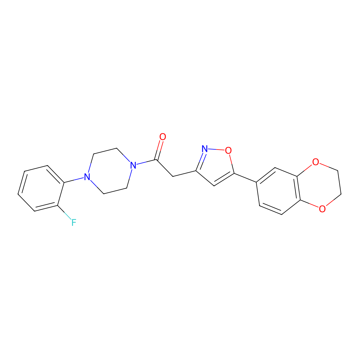 2-(5-(2,3-Dihydrobenzo[b][1,4]dioxin-6-yl)isoxazol-3-yl)-1-(4-(2-fluorophenyl)piperazin-1-yl)ethanone molecular structure, CAS 1170242-09-7