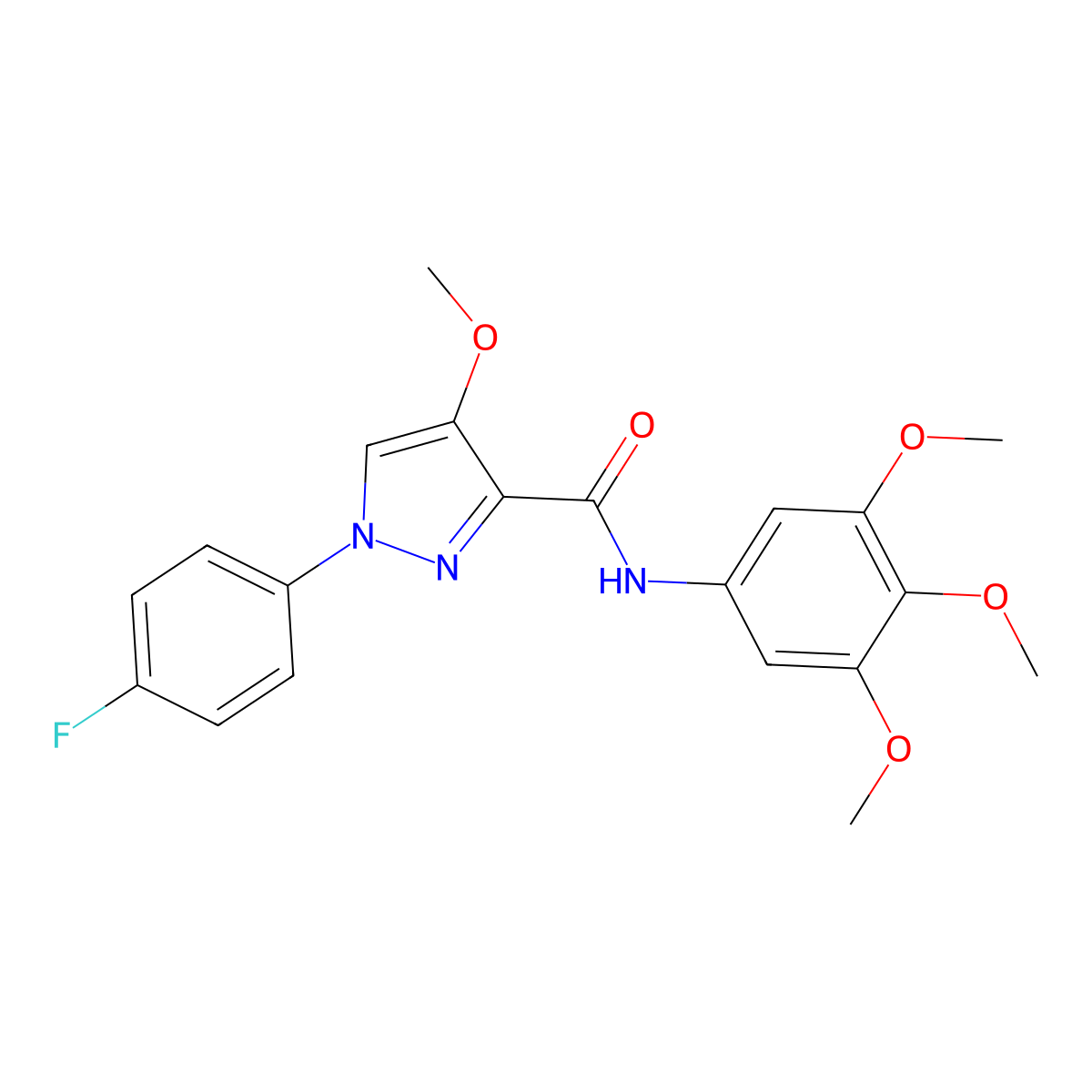 1-(4-fluorophenyl)-4-methoxy-N-(3,4,5-trimethoxyphenyl)-1H-pyrazole-3-carboxamide molecular structure, CAS 1170244-74-2