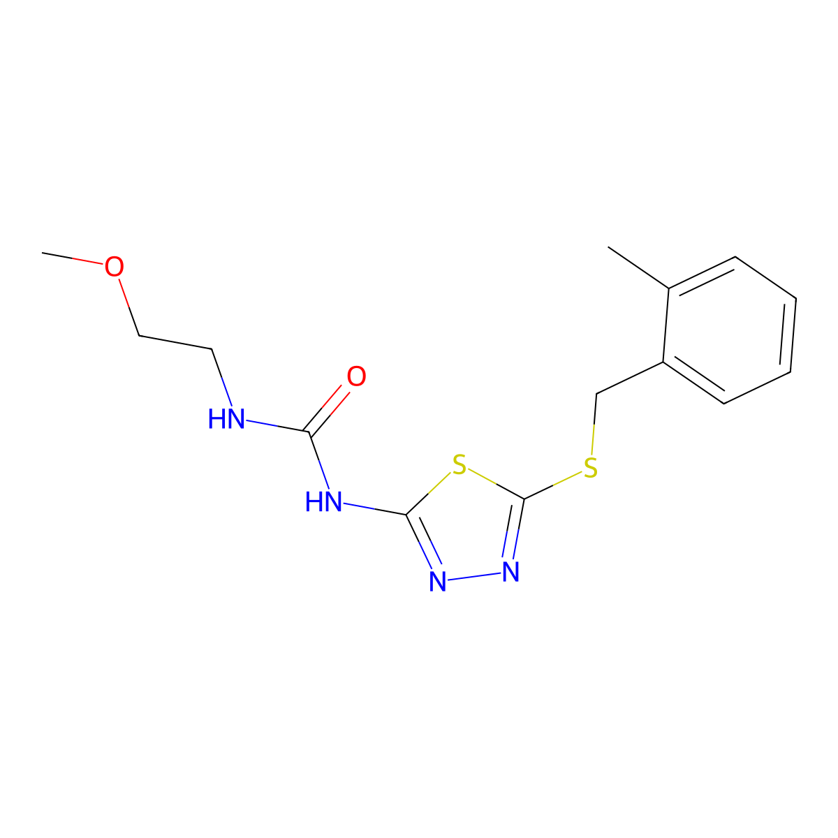 1-(2-Methoxyethyl)-3-(5-((2-methylbenzyl)thio)-1,3,4-thiadiazol-2-yl)urea molecular structure, CAS 1170246-27-1