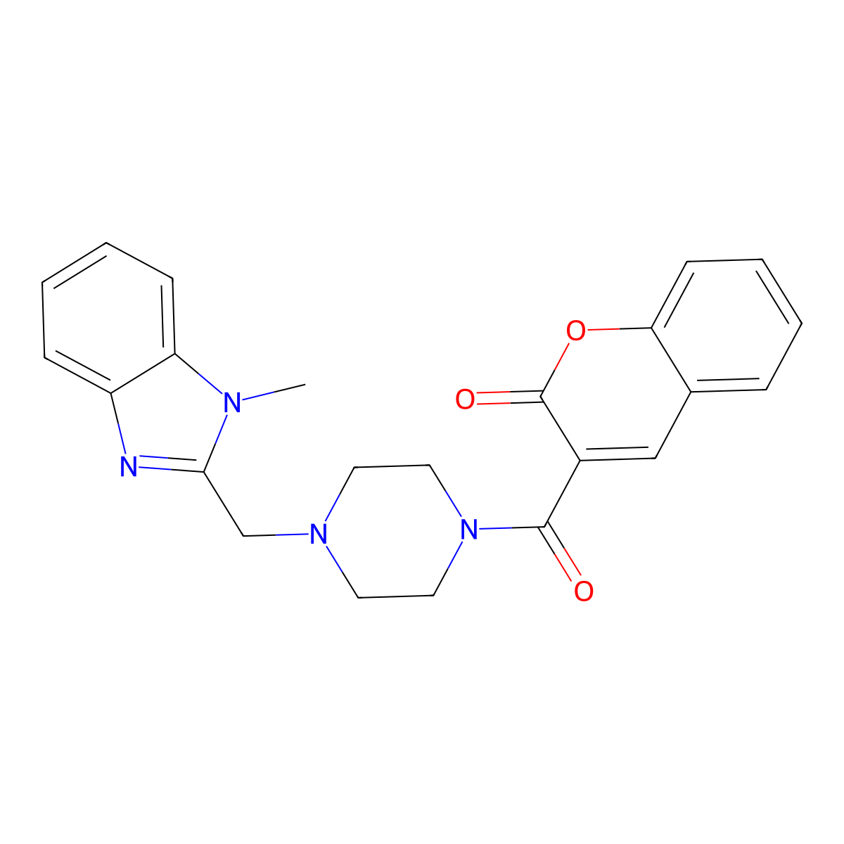 3-(4-((1-methyl-1H-benzo[d]imidazol-2-yl)methyl)piperazine-1-carbonyl)-2H-chromen-2-one molecular structure, CAS 1170248-38-0