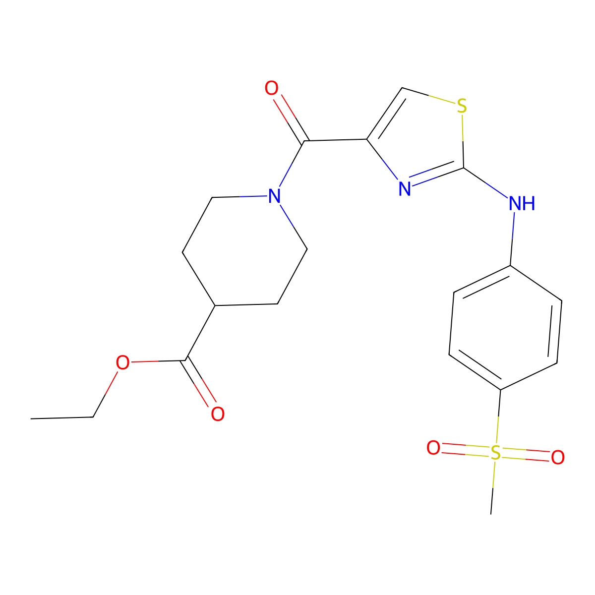 Ethyl 1-(2-((4-(methylsulfonyl)phenyl)amino)thiazole-4-carbonyl)piperidine-4-carboxylate molecular structure, CAS 1170250-81-3
