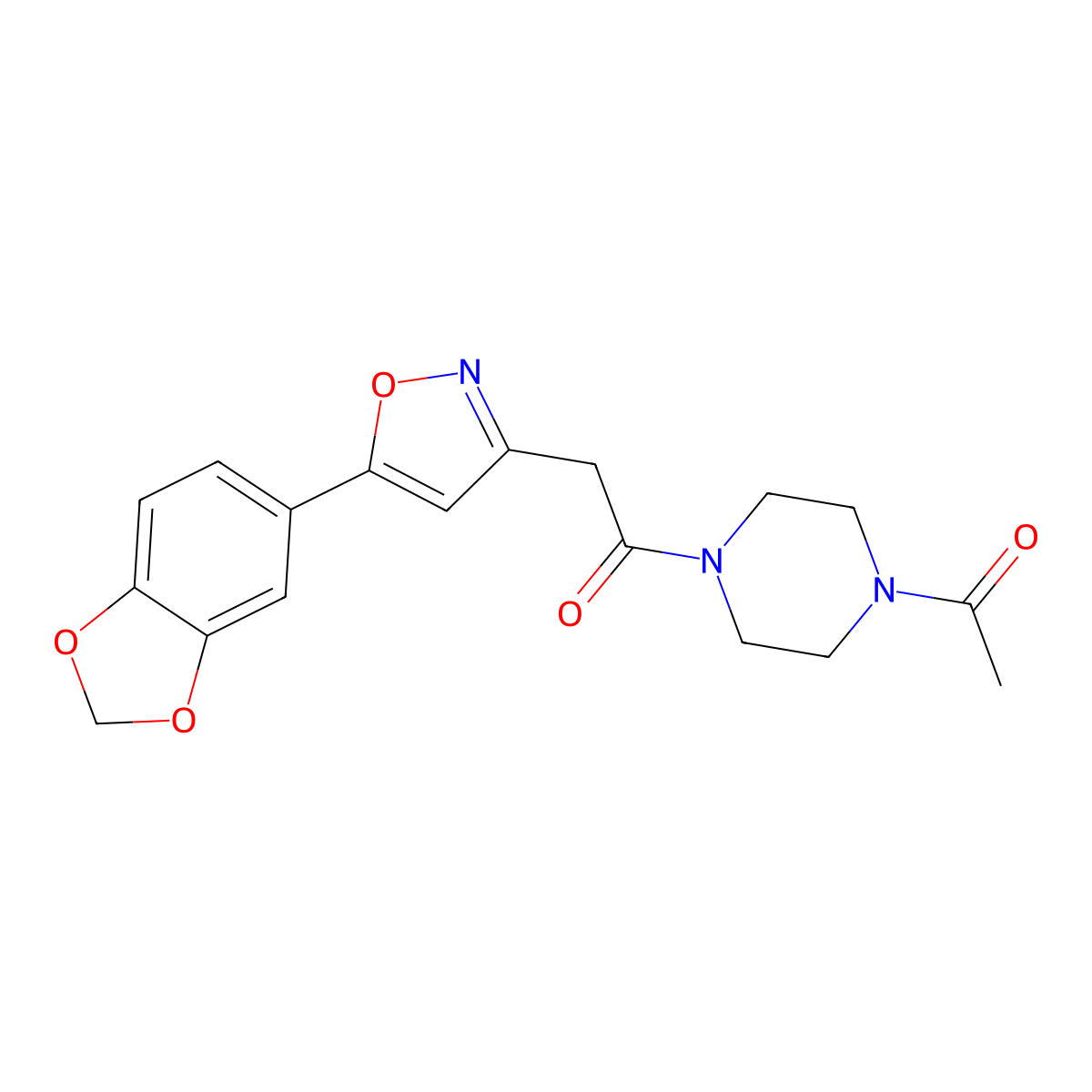 1-(4-Acetylpiperazin-1-yl)-2-(5-(benzo[d][1,3]dioxol-5-yl)isoxazol-3-yl)ethanone molecular structure, CAS 1170253-09-4
