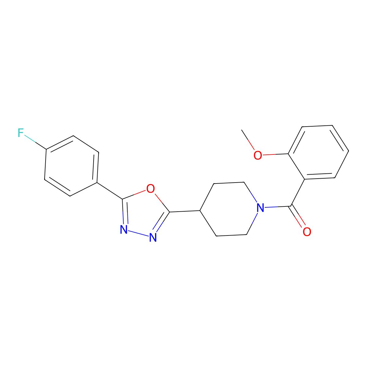(4-(5-(4-Fluorophenyl)-1,3,4-oxadiazol-2-yl)piperidin-1-yl)(2-methoxyphenyl)methanone molecular structure, CAS 1170253-63-0