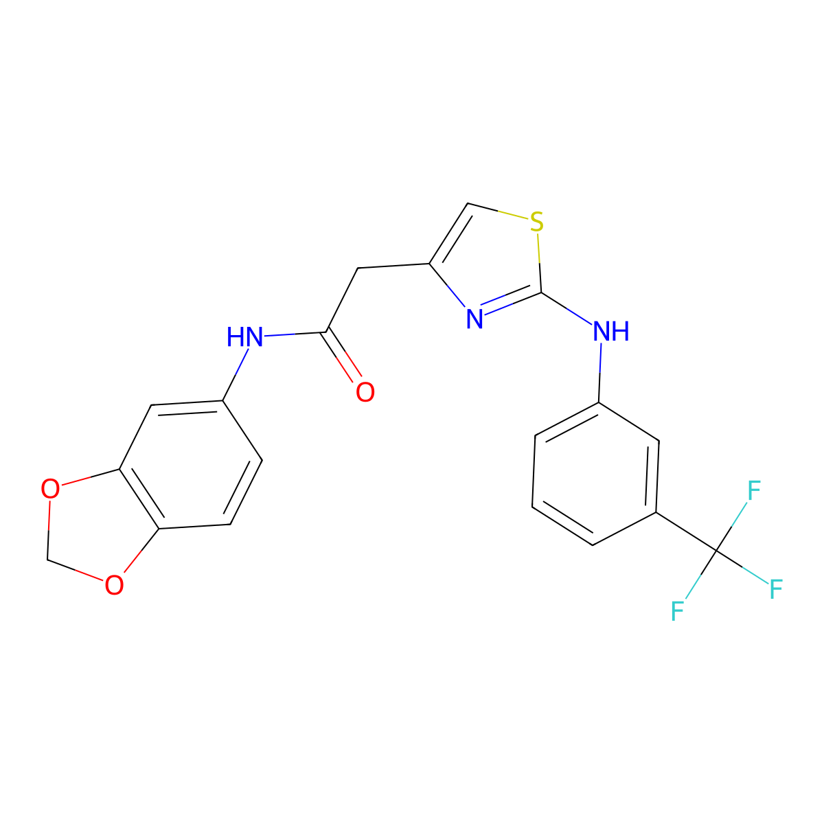 N-(benzo[d][1,3]dioxol-5-yl)-2-(2-((3-(trifluoromethyl)phenyl)amino)thiazol-4-yl)acetamide molecular structure, CAS 1170255-04-5