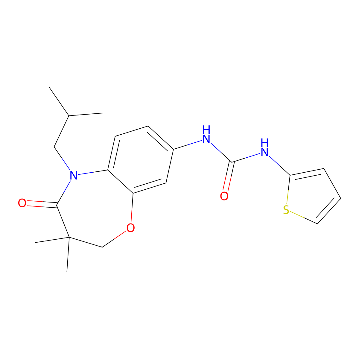 1-(5-Isobutyl-3,3-dimethyl-4-oxo-2,3,4,5-tetrahydrobenzo[b][1,4]oxazepin-8-yl)-3-(thiophen-2-yl)urea molecular structure, CAS 1170255-82-9