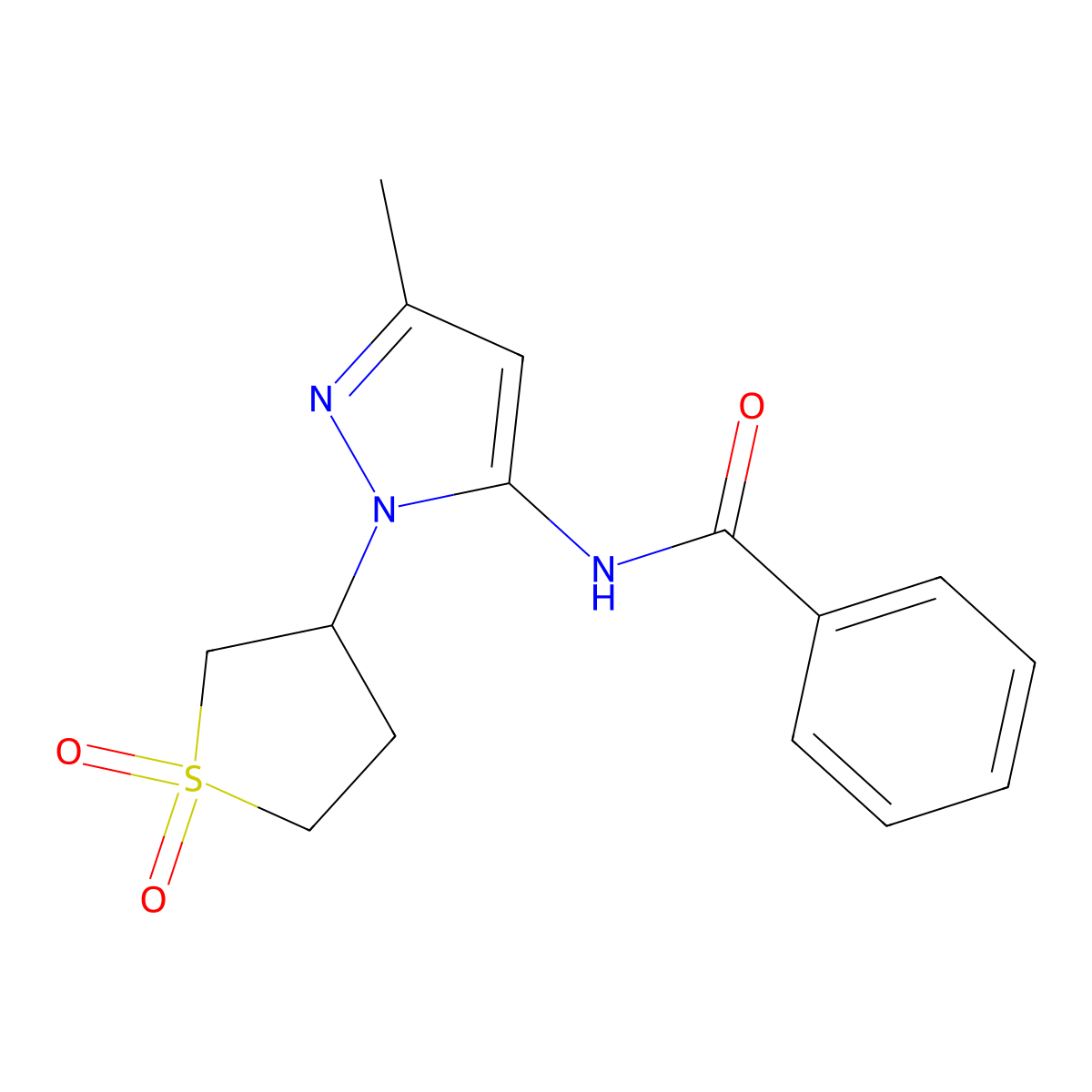 N-[1-(1,1-dioxo-1lambda6-thiolan-3-yl)-3-methyl-1H-pyrazol-5-yl]benzamide molecular structure, CAS 1170256-53-7