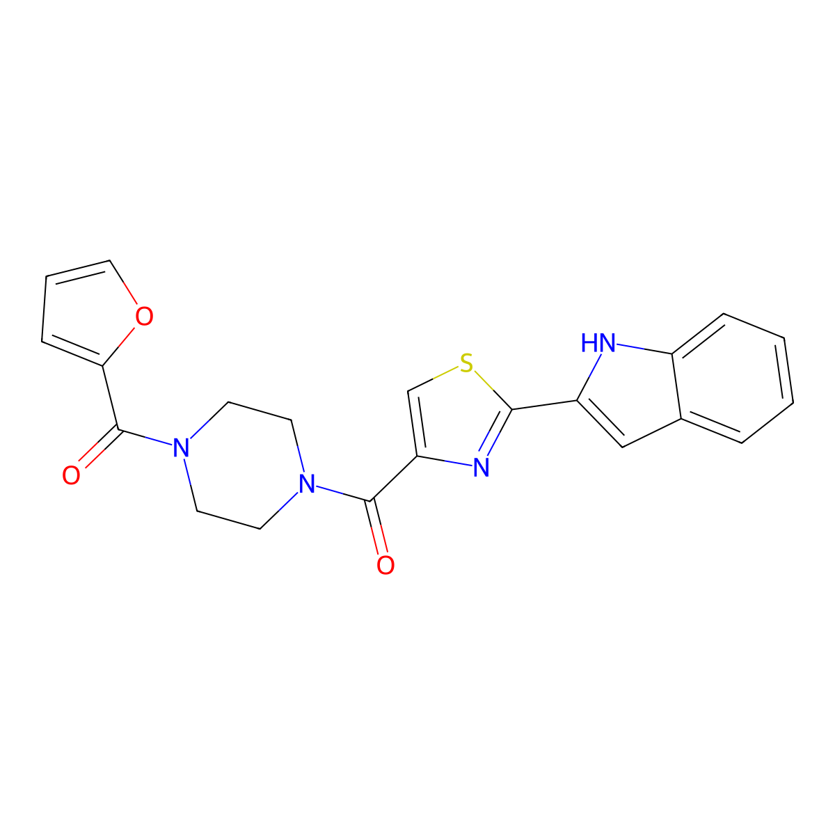 (2-(1H-indol-2-yl)thiazol-4-yl)(4-(furan-2-carbonyl)piperazin-1-yl)methanone molecular structure, CAS 1170257-85-8