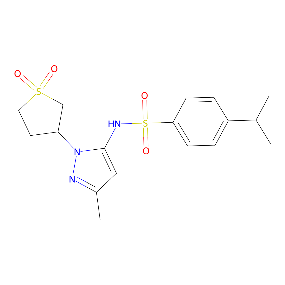 N-(1-(1,1-dioxidotetrahydrothiophen-3-yl)-3-methyl-1H-pyrazol-5-yl)-4-isopropylbenzenesulfonamide molecular structure, CAS 1170259-41-2