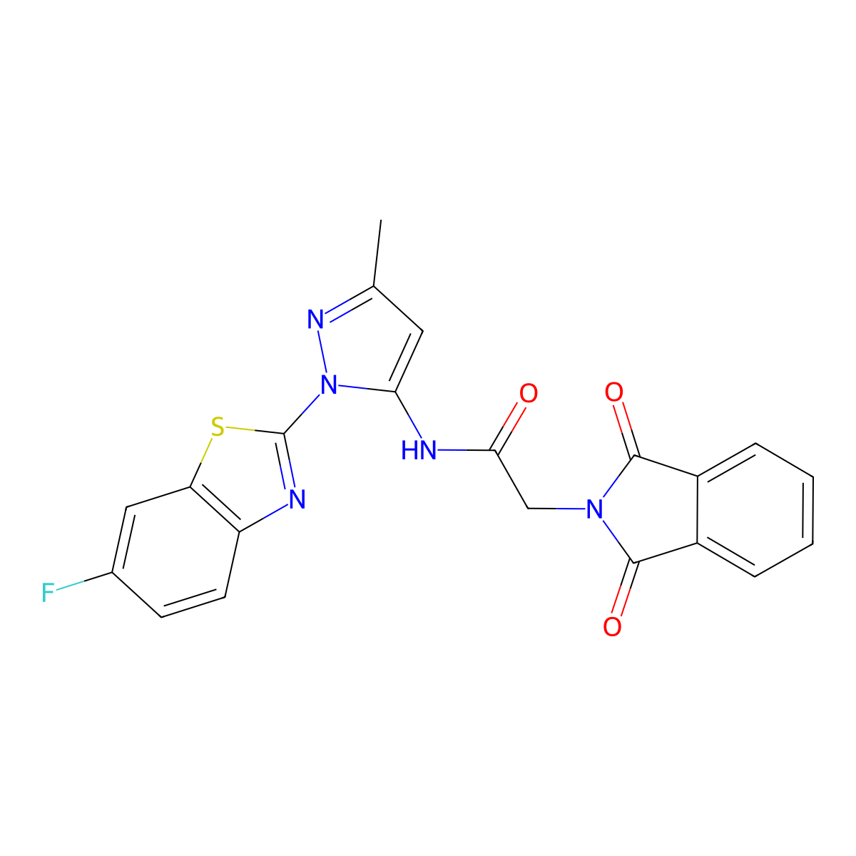 2-(1,3-dioxoisoindolin-2-yl)-N-(1-(6-fluorobenzo[d]thiazol-2-yl)-3-methyl-1H-pyrazol-5-yl)acetamide molecular structure, CAS 1170263-31-6