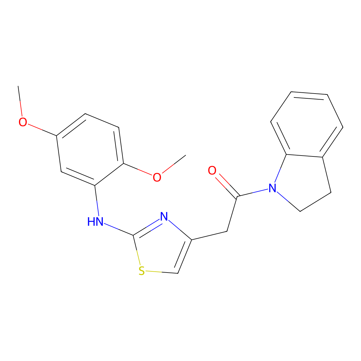 2-(2-((2,5-Dimethoxyphenyl)amino)thiazol-4-yl)-1-(indolin-1-yl)ethanone molecular structure, CAS 1170263-37-2