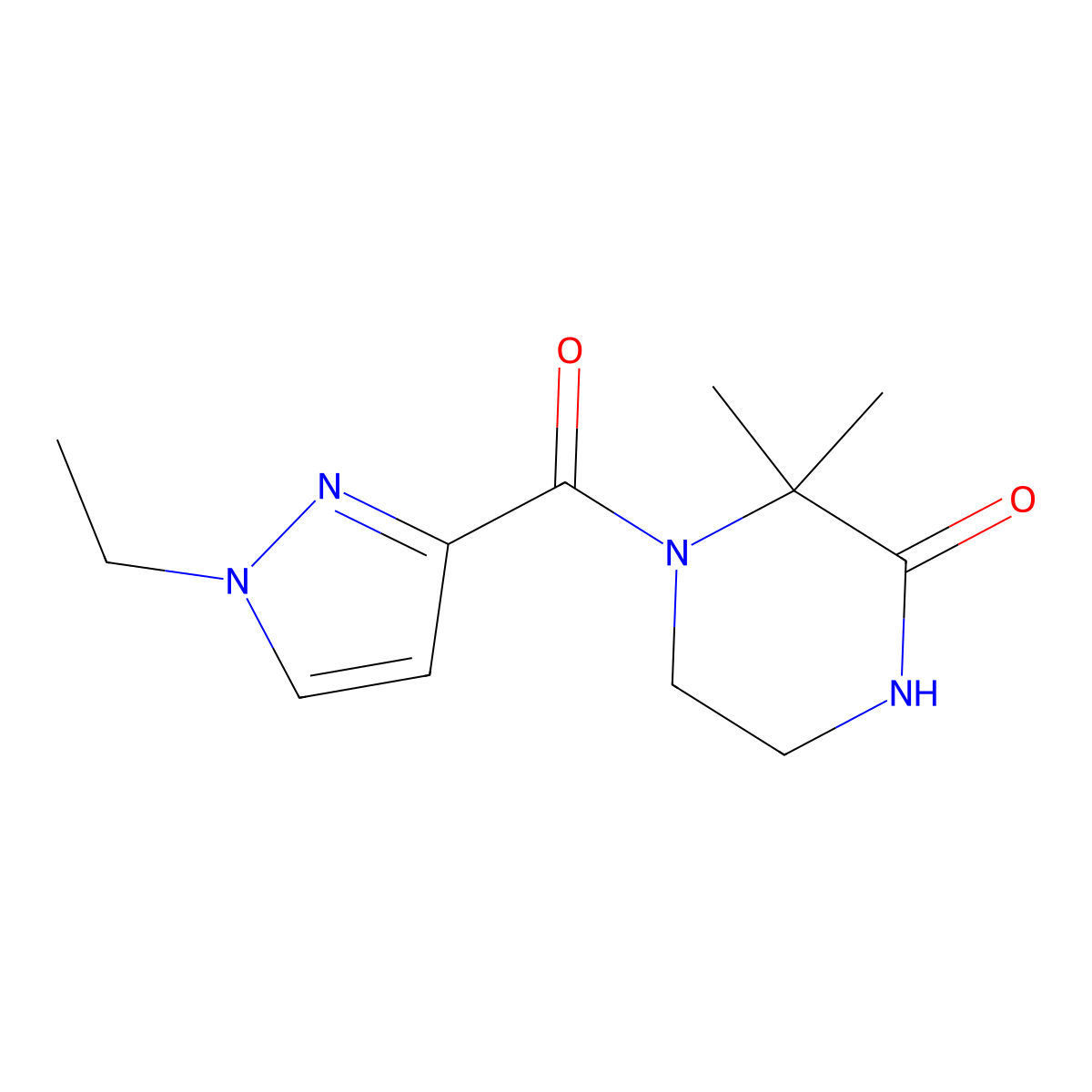 4-(1-ethyl-1H-pyrazole-3-carbonyl)-3,3-dimethylpiperazin-2-one molecular structure, CAS 1170263-89-4