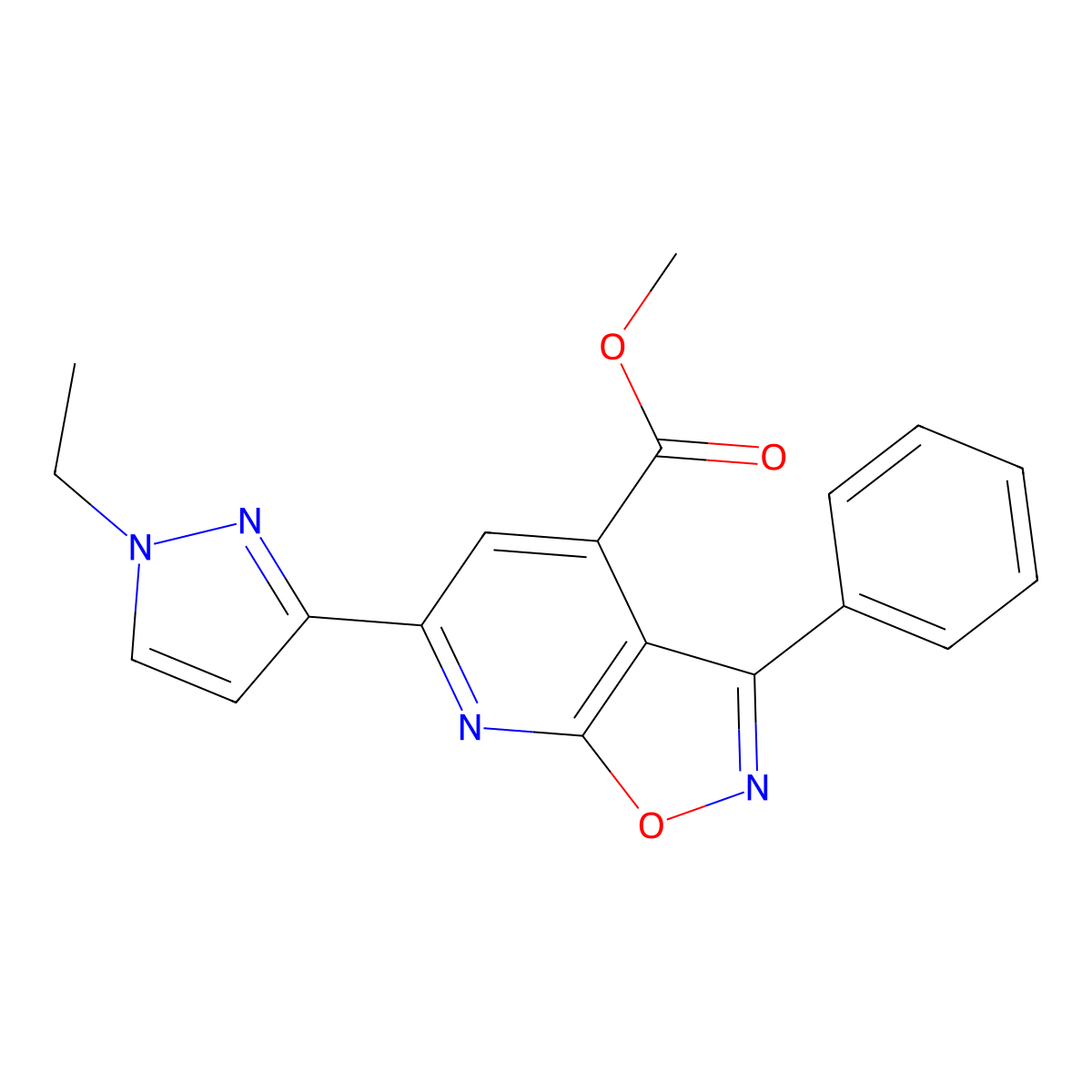 Methyl 6-(1-ethyl-1H-pyrazol-3-yl)-3-phenylisoxazolo[5,4-b]pyridine-4-carboxylate molecular structure, CAS 1170265-89-0