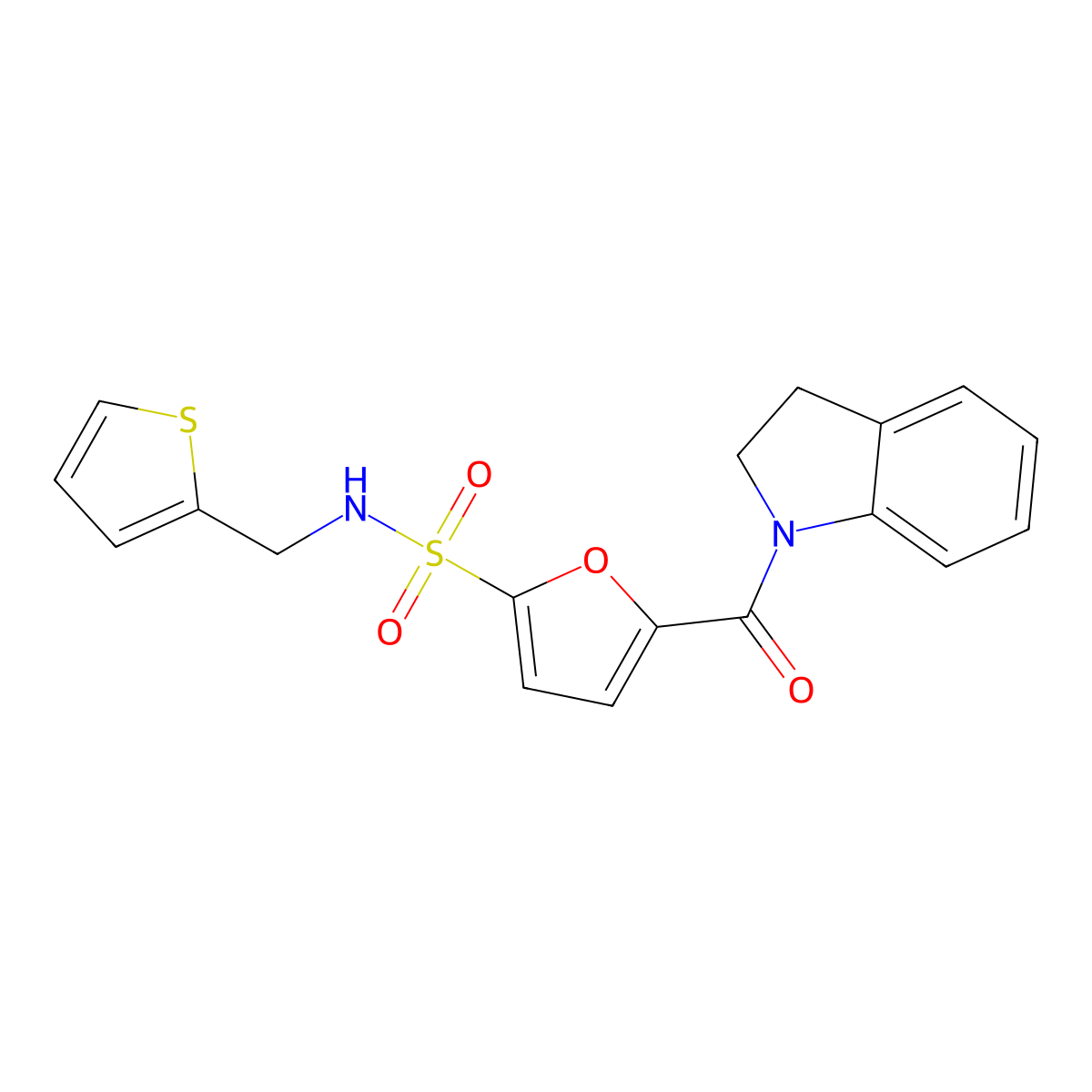 5-(indoline-1-carbonyl)-N-(thiophen-2-ylmethyl)furan-2-sulfonamide molecular structure, CAS 1170266-11-1