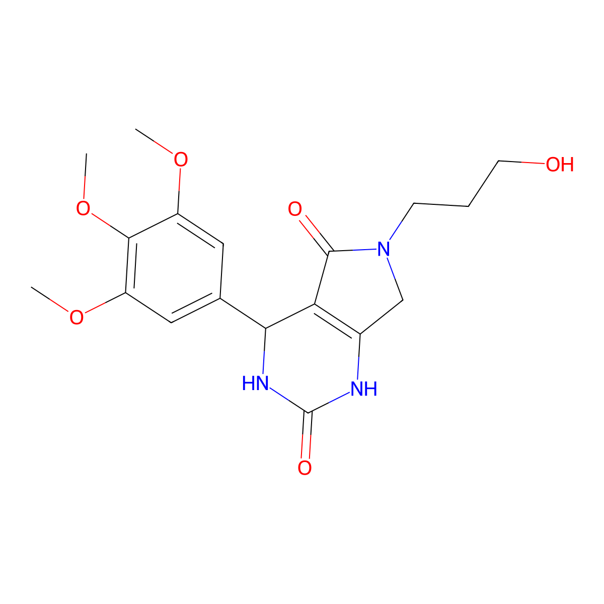 6-(3-hydroxypropyl)-4-(3,4,5-trimethoxyphenyl)-3,4,6,7-tetrahydro-1H-pyrrolo[3,4-d]pyrimidine-2,5-dione molecular structure, CAS 1170266-89-3