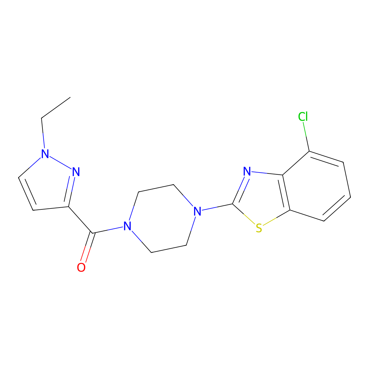 (4-(4-chlorobenzo[d]thiazol-2-yl)piperazin-1-yl)(1-ethyl-1H-pyrazol-3-yl)methanone molecular structure, CAS 1170276-21-7