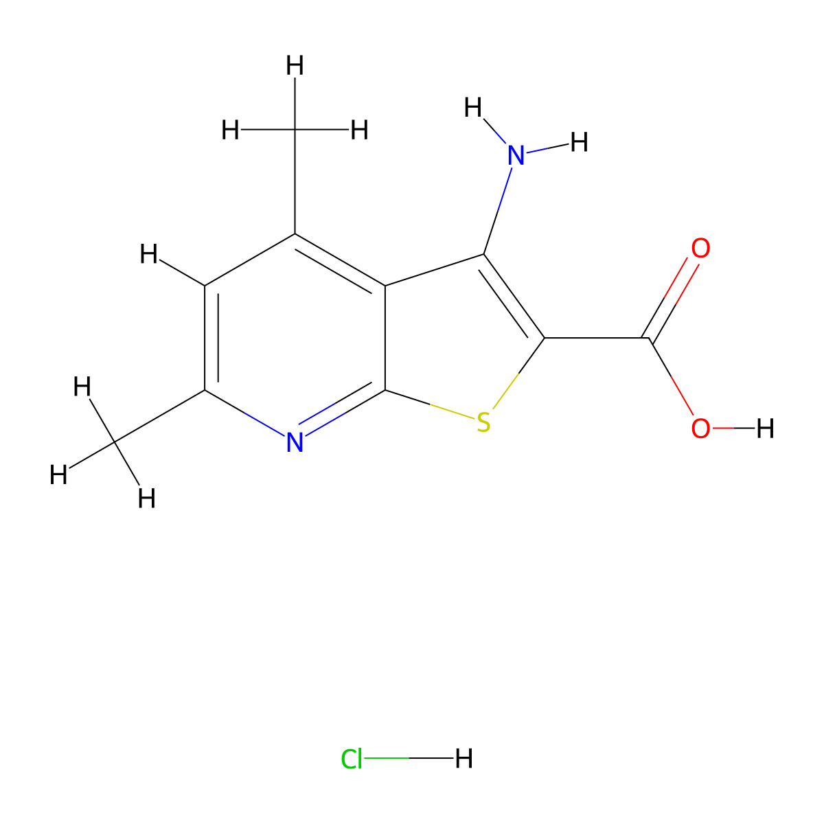 3-Amino-4,6-dimethylthieno[2,3-b]pyridine-2-carboxylic acid hydrochloride molecular structure, CAS 1170278-02-0