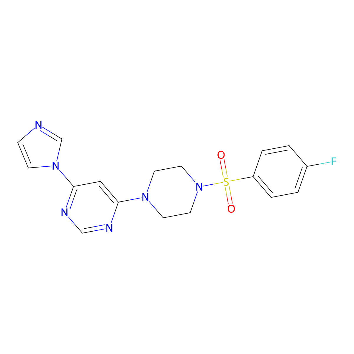 4-(4-((4-fluorophenyl)sulfonyl)piperazin-1-yl)-6-(1H-imidazol-1-yl)pyrimidine molecular structure, CAS 1170279-26-1