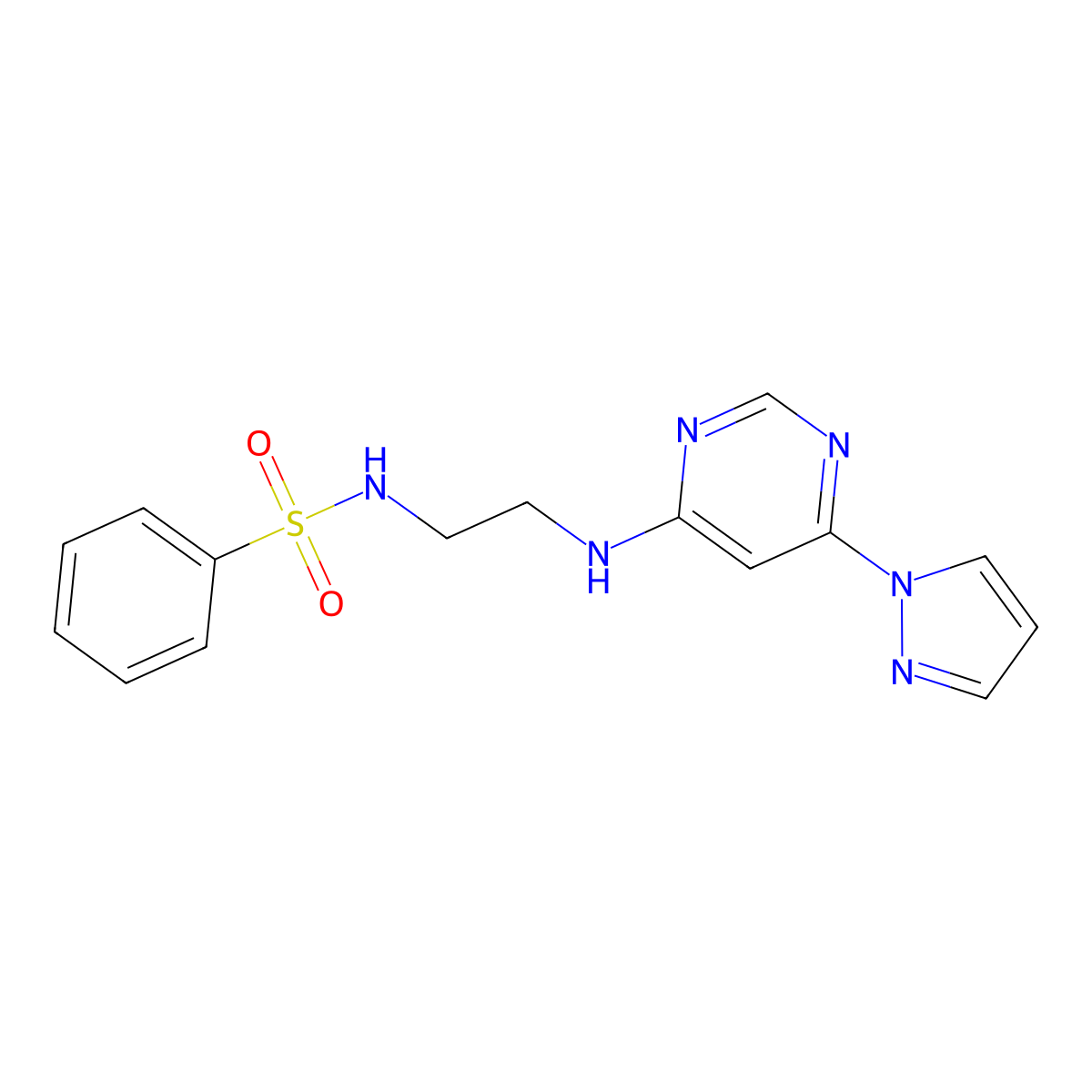 N-(2-{[6-(1H-pyrazol-1-yl)pyrimidin-4-yl]amino}ethyl)benzenesulfonamide molecular structure, CAS 1170281-63-6