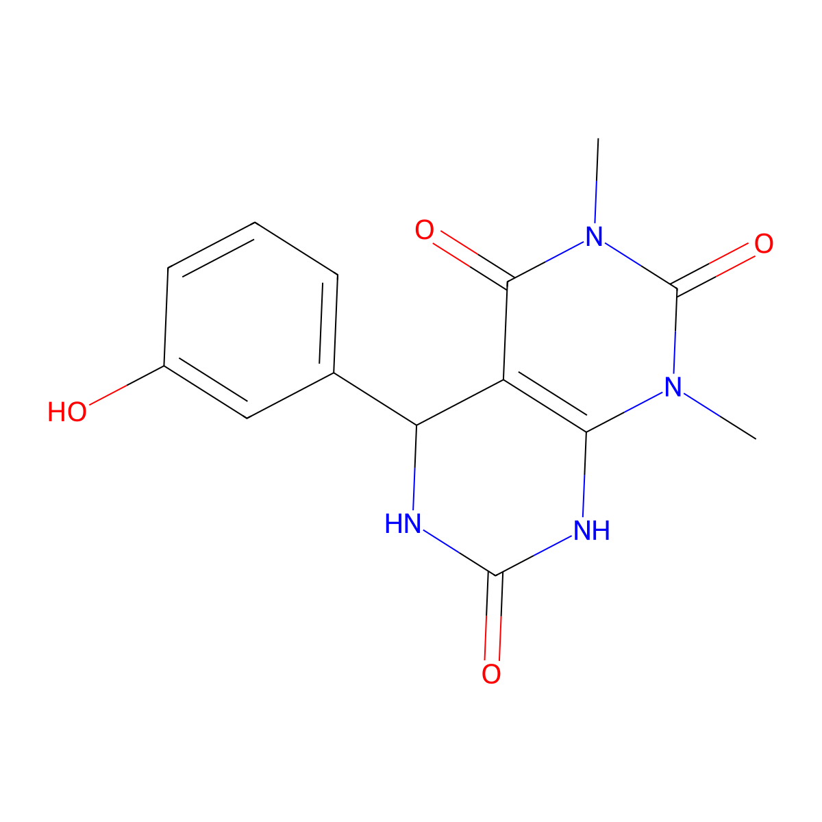5-(3-hydroxyphenyl)-1,3-dimethyl-5,6-dihydropyrimido[4,5-d]pyrimidine-2,4,7(1H,3H,8H)-trione molecular structure, CAS 1170281-71-6