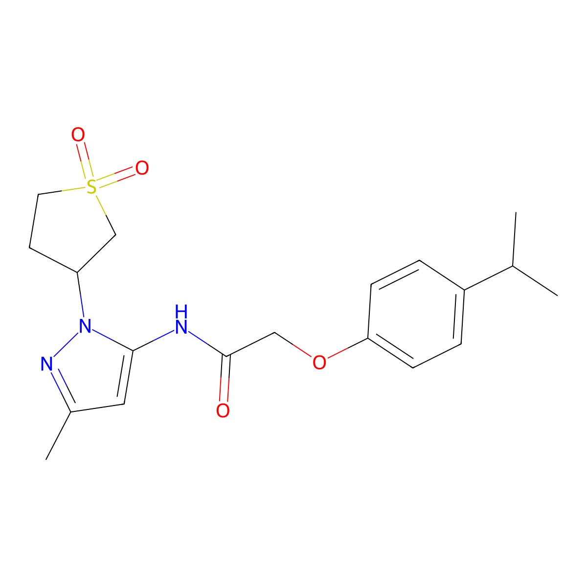 N-(1-(1,1-dioxidotetrahydrothiophen-3-yl)-3-methyl-1H-pyrazol-5-yl)-2-(4-isopropylphenoxy)acetamide molecular structure, CAS 1170283-52-9