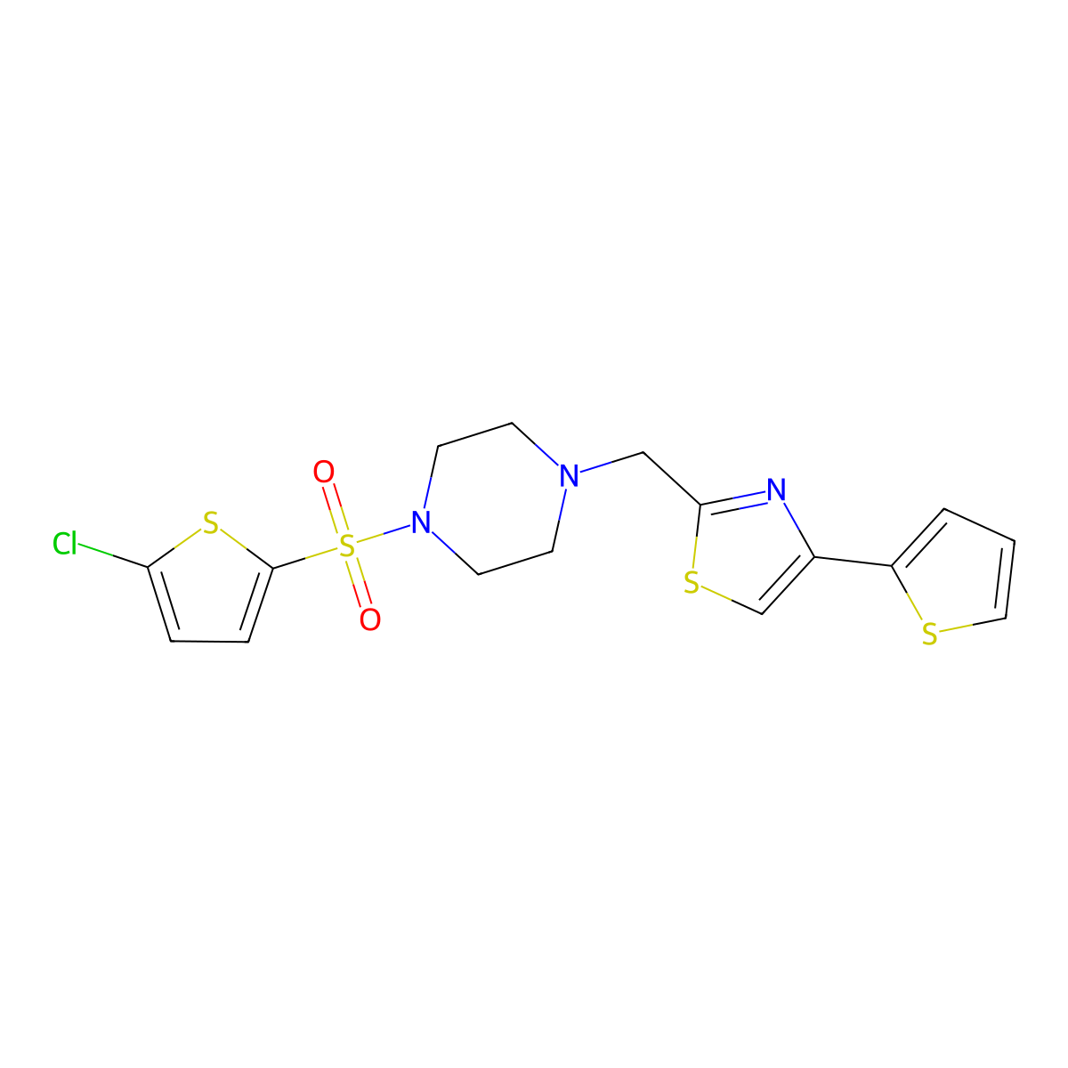 2-((4-((5-Chlorothiophen-2-yl)sulfonyl)piperazin-1-yl)methyl)-4-(thiophen-2-yl)thiazole molecular structure, CAS 1170283-87-0