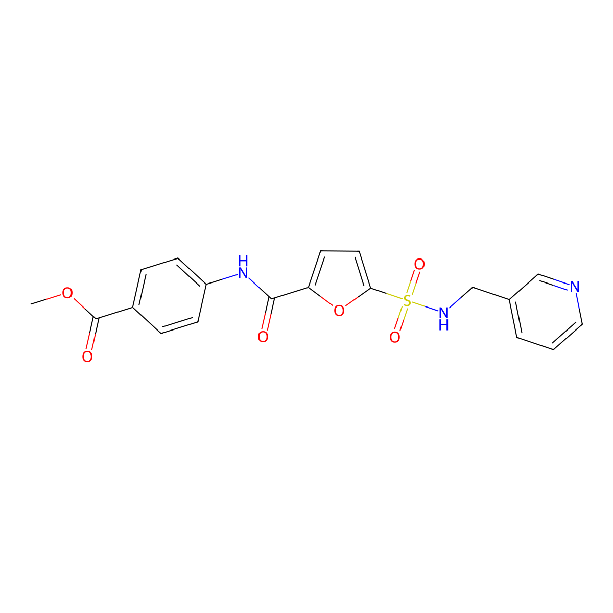 methyl 4-(5-(N-(pyridin-3-ylmethyl)sulfamoyl)furan-2-carboxamido)benzoate molecular structure, CAS 1170285-56-9