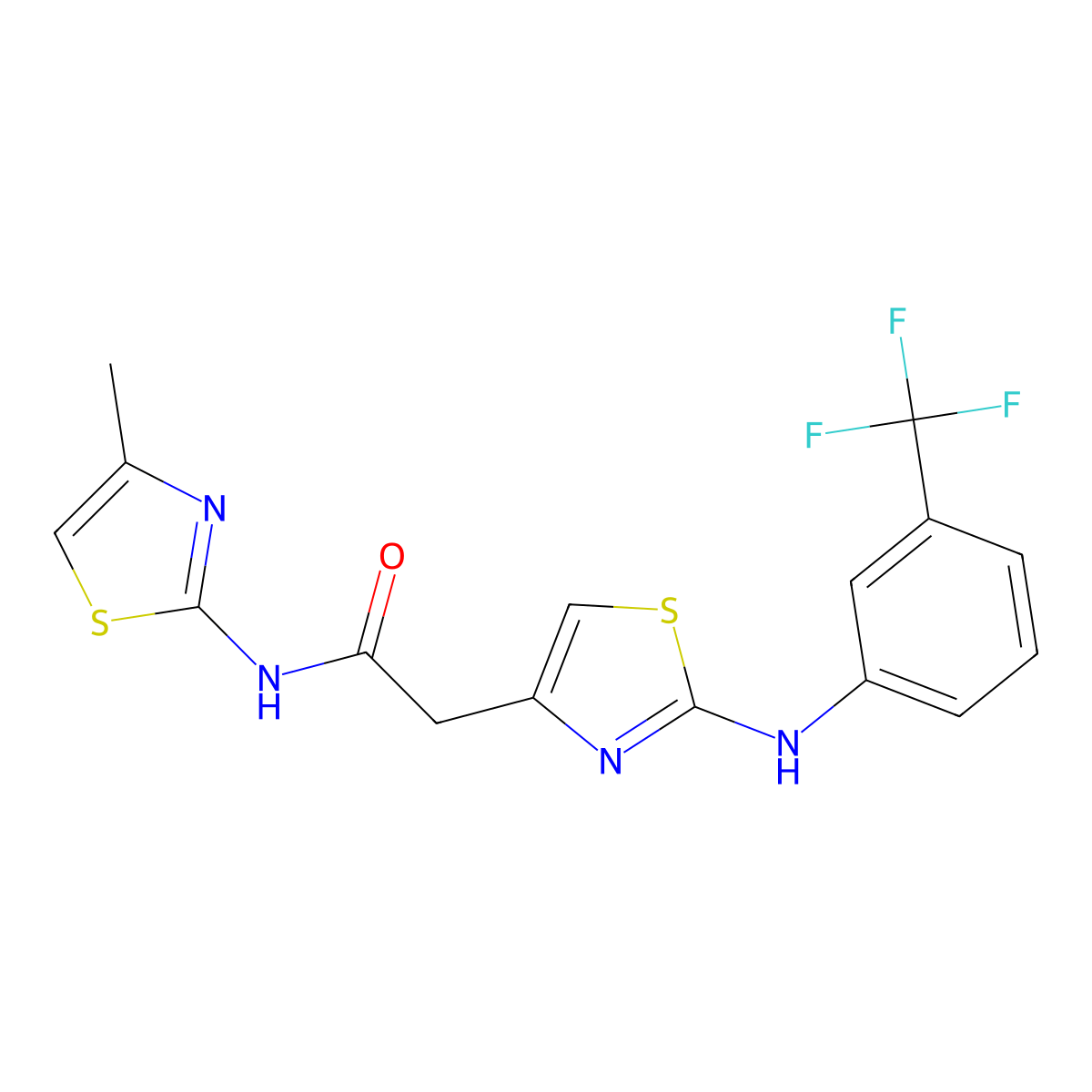 N-(4-methylthiazol-2-yl)-2-(2-((3-(trifluoromethyl)phenyl)amino)thiazol-4-yl)acetamide molecular structure, CAS 1170285-99-0