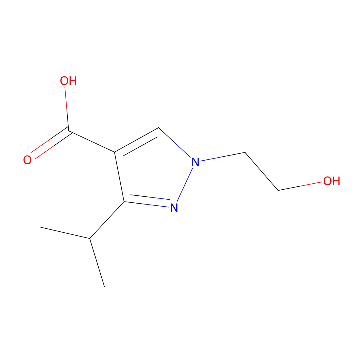 1-(2-hydroxyethyl)-3-(propan-2-yl)-1H-pyrazole-4-carboxylic acid molecular structure, CAS 1170287-57-6