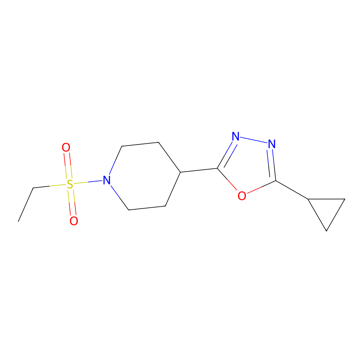 2-Cyclopropyl-5-(1-(ethylsulfonyl)piperidin-4-yl)-1,3,4-oxadiazole molecular structure, CAS 1170287-79-2