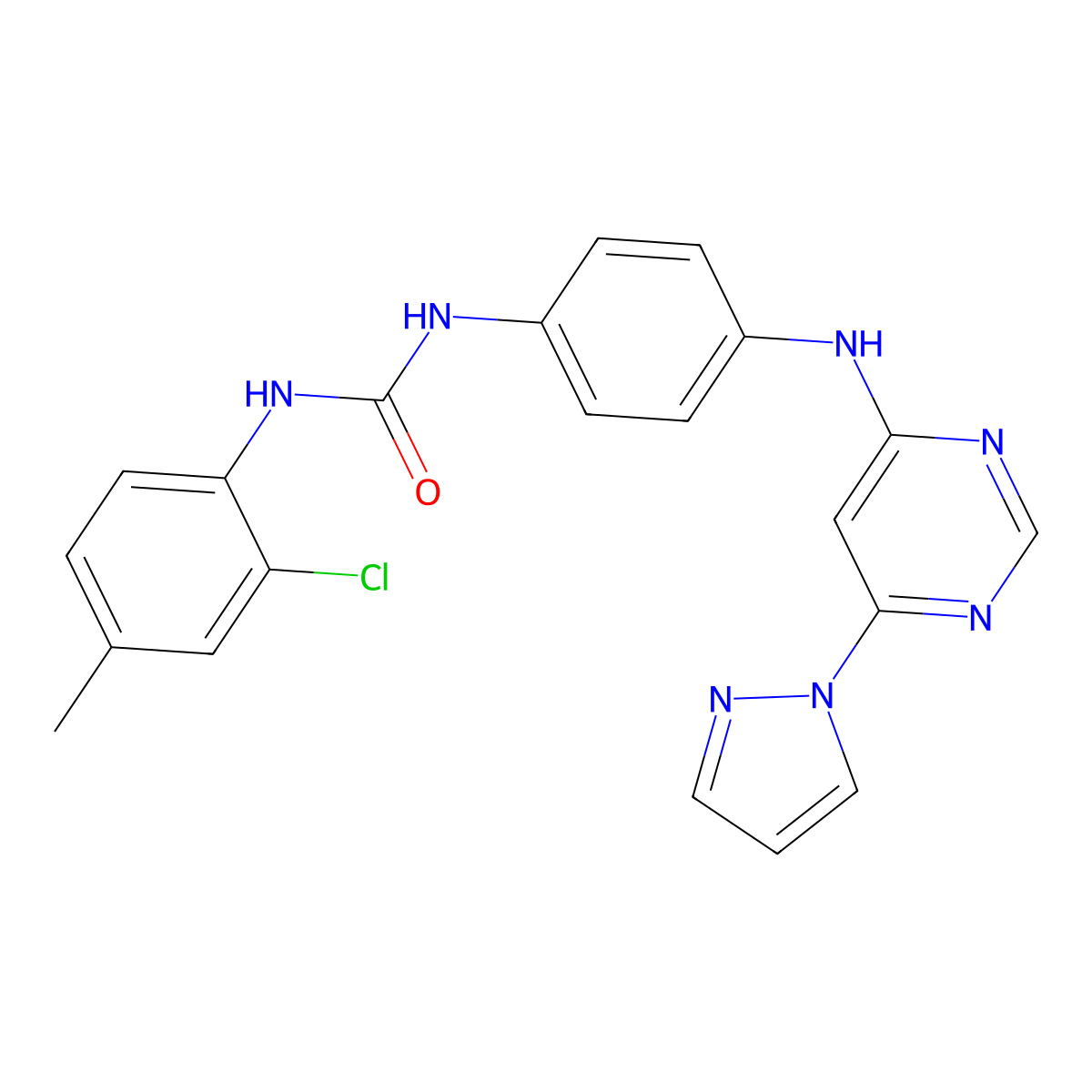 1-(4-((6-(1H-pyrazol-1-yl)pyrimidin-4-yl)amino)phenyl)-3-(2-chloro-4-methylphenyl)urea molecular structure, CAS 1170290-67-1