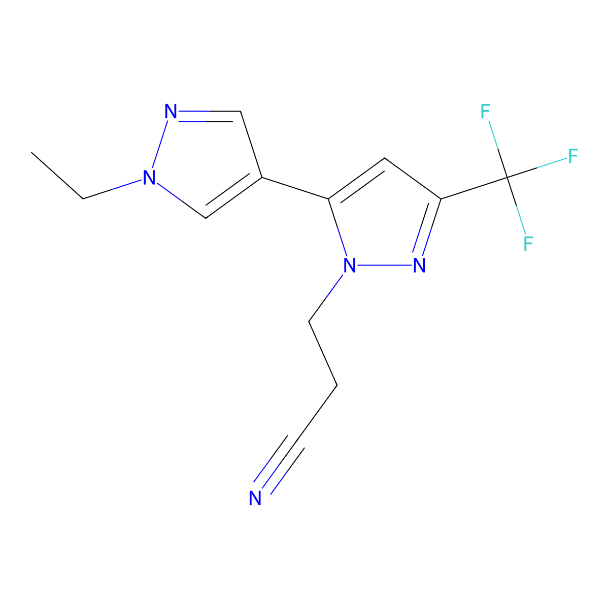3-[5-(1-Ethylpyrazol-4-yl)-3-(trifluoromethyl)pyrazolyl]propanenitrile molecular structure, CAS 1170291-33-4