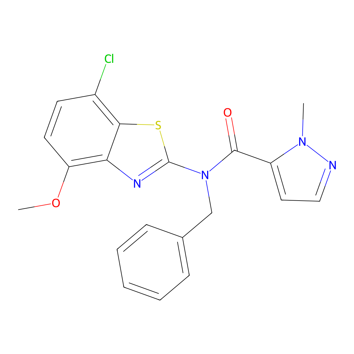 N-benzyl-N-(7-chloro-4-methoxybenzo[d]thiazol-2-yl)-1-methyl-1H-pyrazole-5-carboxamide molecular structure, CAS 1170291-67-4