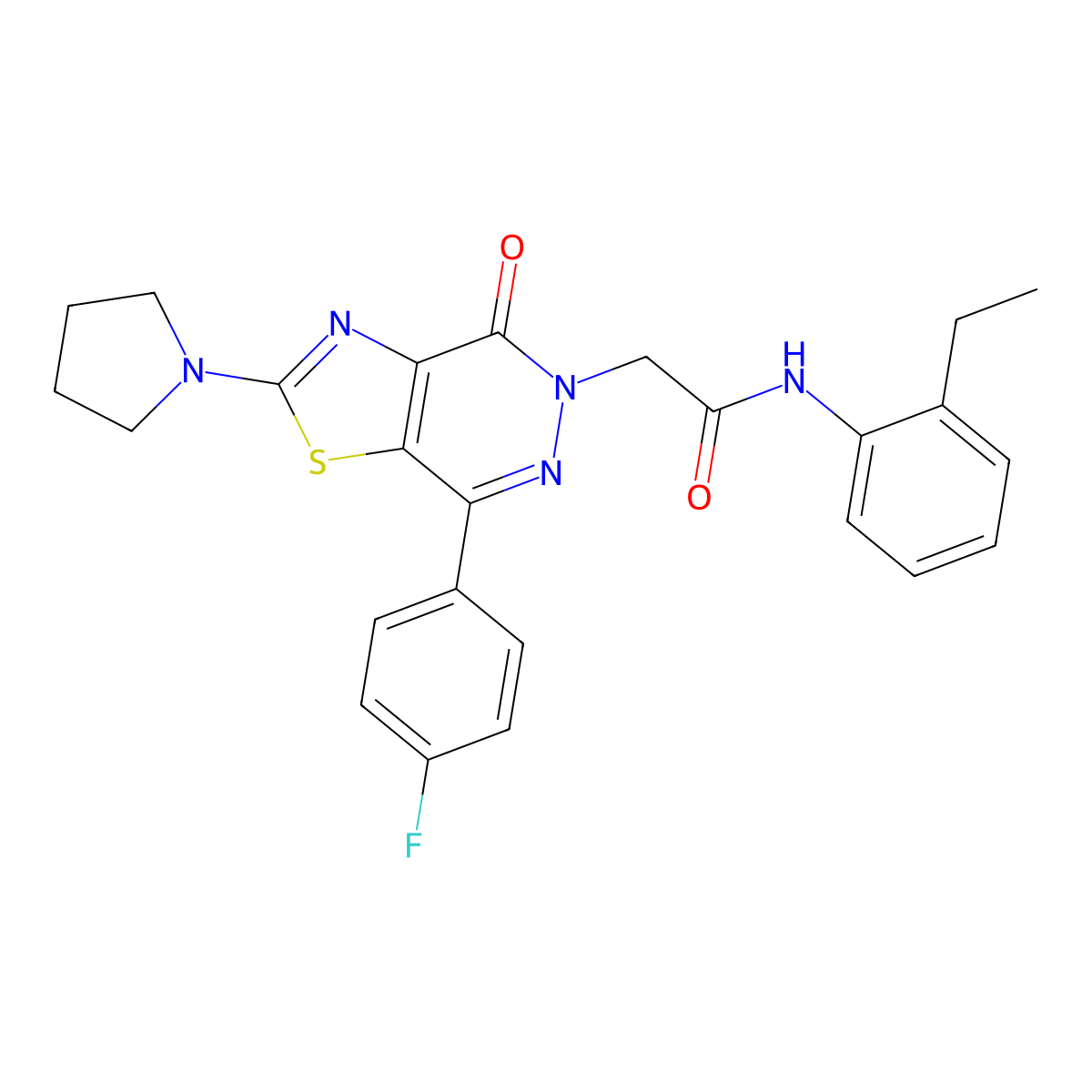 N-(2-ethylphenyl)-2-(7-(4-fluorophenyl)-4-oxo-2-(pyrrolidin-1-yl)thiazolo[4,5-d]pyridazin-5(4H)-yl)acetamide molecular structure, CAS 1170291-80-1