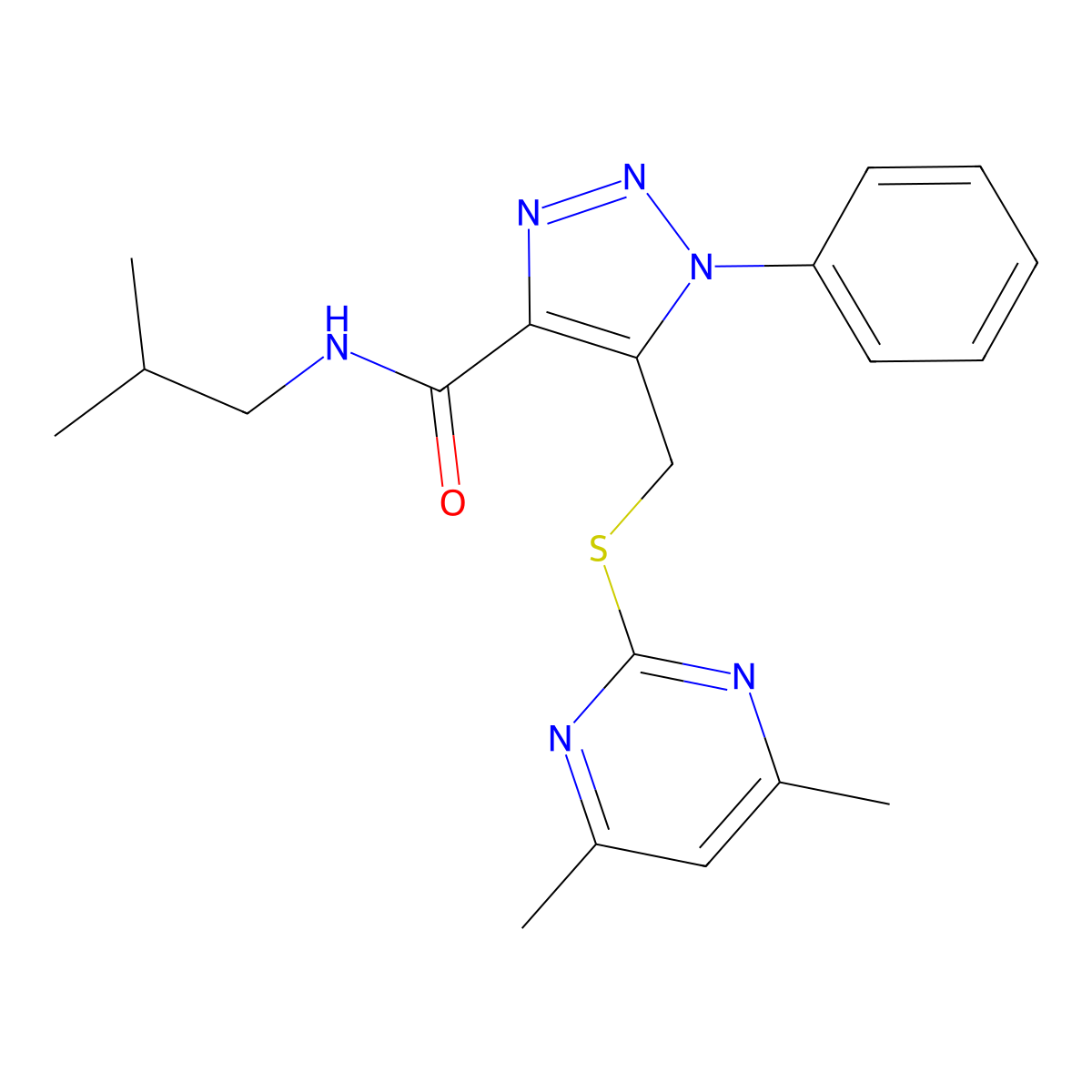 5-(((4,6-dimethylpyrimidin-2-yl)thio)methyl)-N-isobutyl-1-phenyl-1H-1,2,3-triazole-4-carboxamide molecular structure, CAS 1170294-53-7