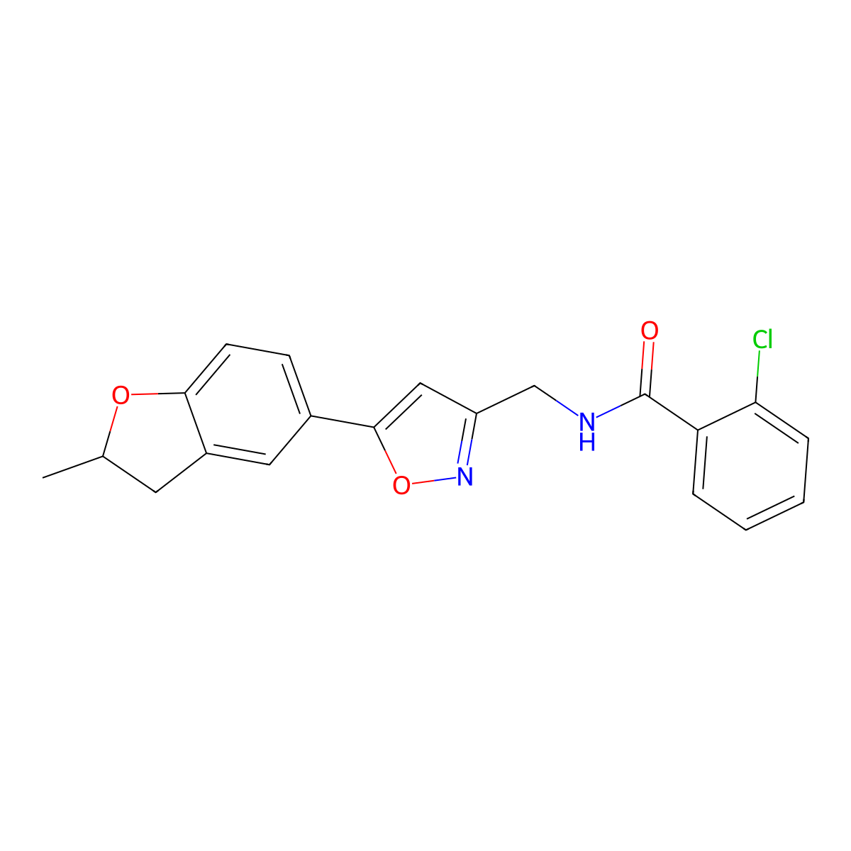2-chloro-N-((5-(2-methyl-2,3-dihydrobenzofuran-5-yl)isoxazol-3-yl)methyl)benzamide molecular structure, CAS 1170295-01-8