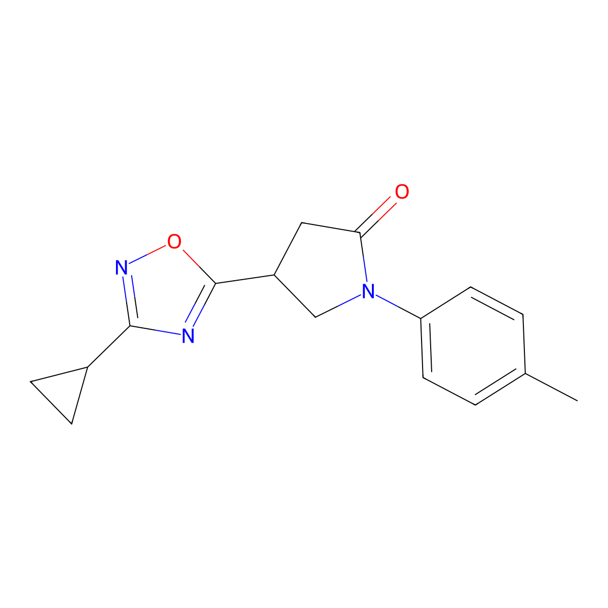 4-(3-Cyclopropyl-1,2,4-oxadiazol-5-yl)-1-(4-methylphenyl)pyrrolidin-2-one molecular structure, CAS 1170299-21-4