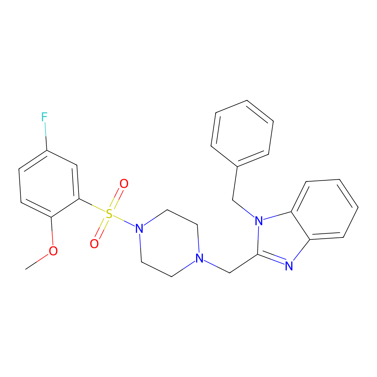 1-benzyl-2-((4-((5-fluoro-2-methoxyphenyl)sulfonyl)piperazin-1-yl)methyl)-1H-benzo[d]imidazole molecular structure, CAS 1170300-67-0