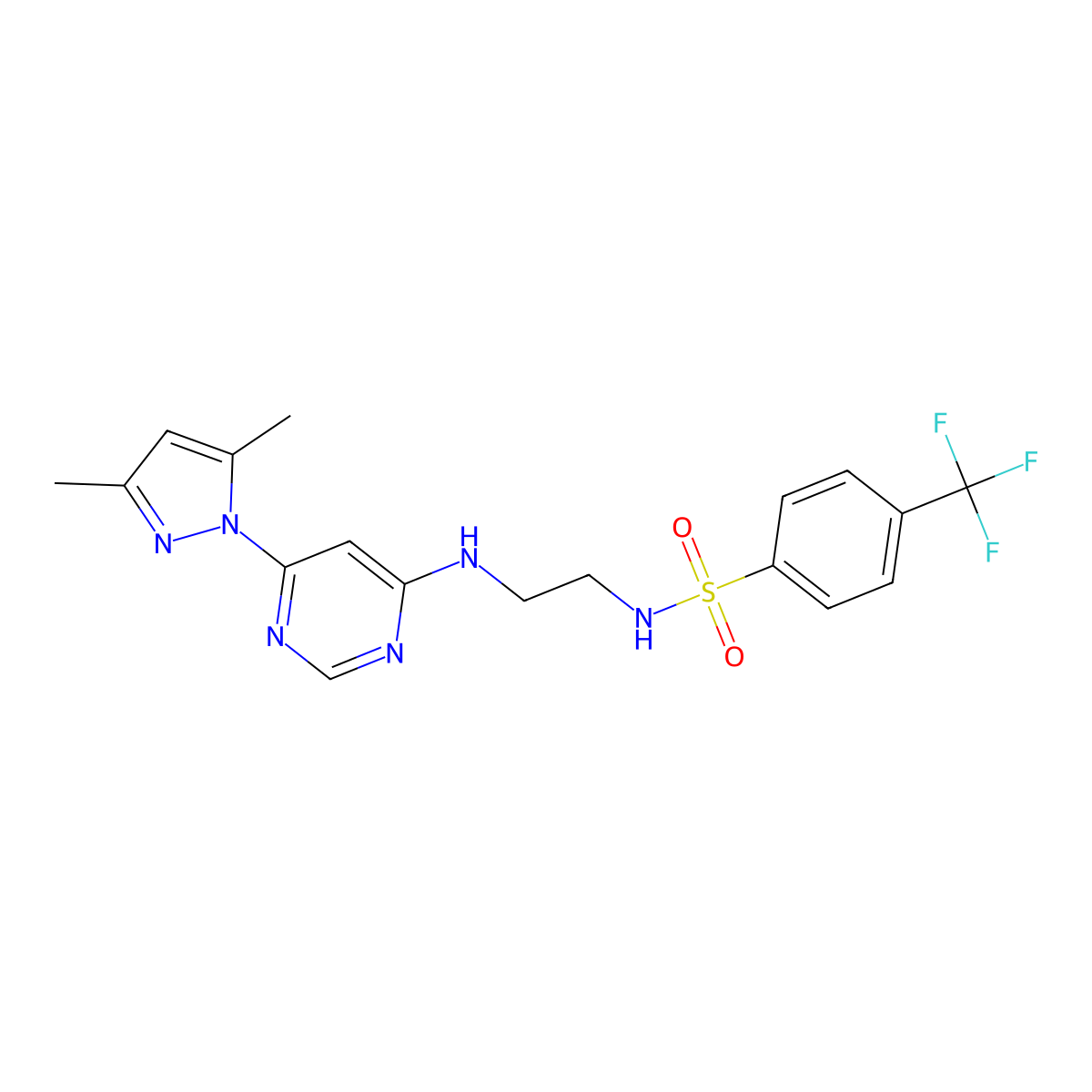 N-(2-((6-(3,5-dimethyl-1H-pyrazol-1-yl)pyrimidin-4-yl)amino)ethyl)-4-(trifluoromethyl)benzenesulfonamide molecular structure, CAS 1170301-16-2