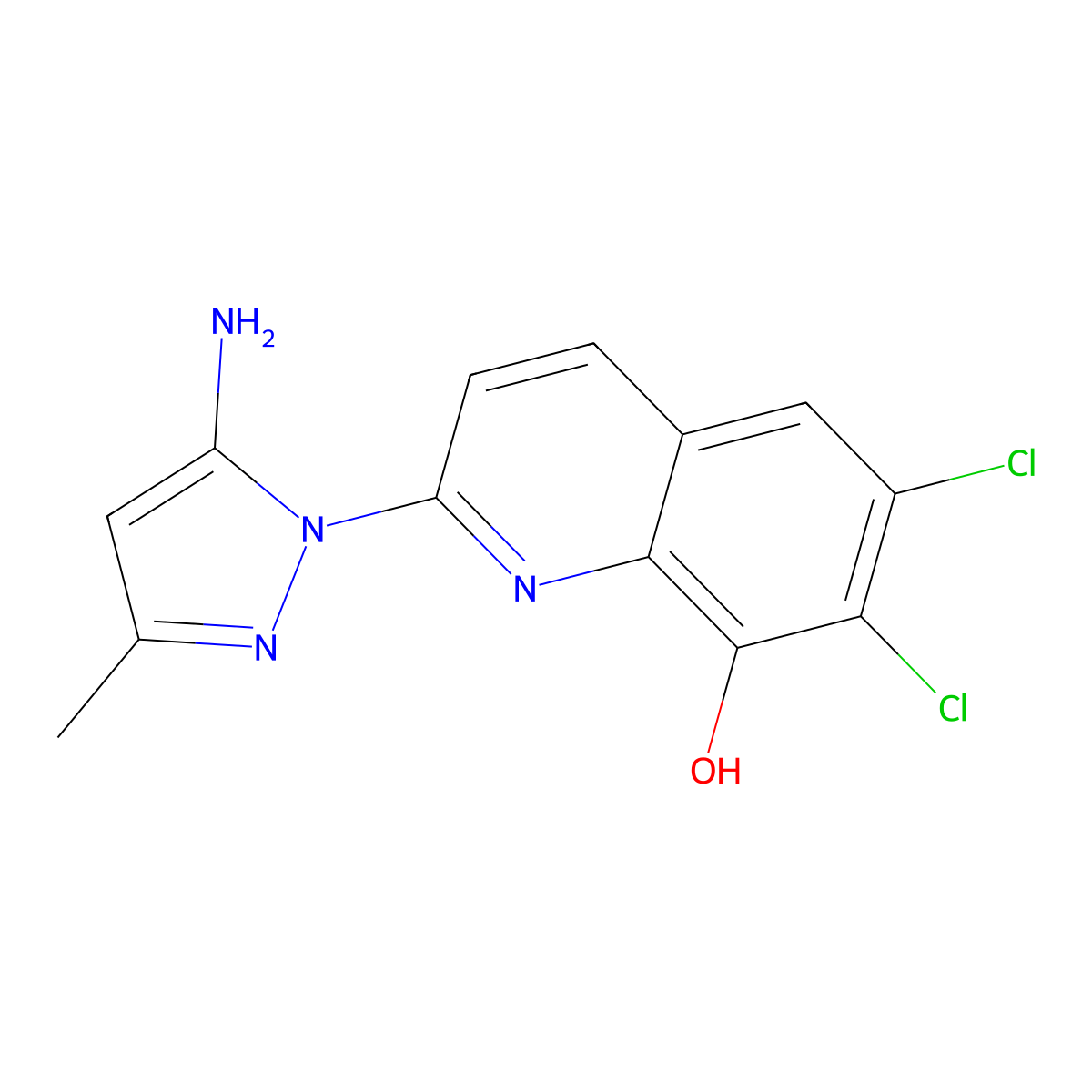 2-(5-Amino-3-methyl-1H-pyrazol-1-yl)-6,7-dichloroquinolin-8-ol molecular structure, CAS 1170301-32-2