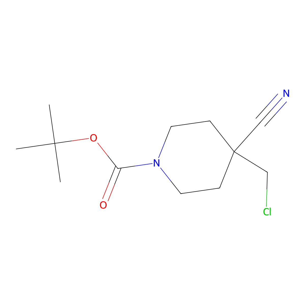 Tert-butyl 4-(chloromethyl)-4-cyanopiperidine-1-carboxylate molecular structure, CAS 117032-81-2