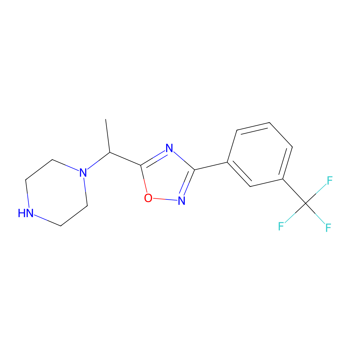 1-(1-{3-[3-(Trifluoromethyl)phenyl]-1,2,4-oxadiazol-5-YL}ethyl)piperazine molecular structure, CAS 1170356-19-0
