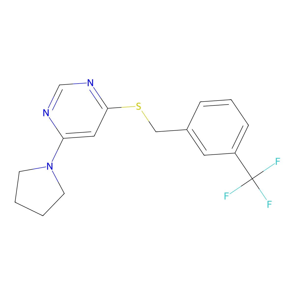 4-(Pyrrolidin-1-yl)-6-((3-(trifluoromethyl)benzyl)thio)pyrimidine molecular structure, CAS 1170359-31-5