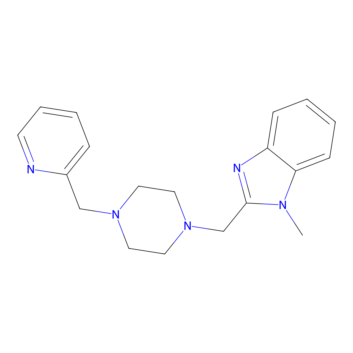 1-methyl-2-((4-(pyridin-2-ylmethyl)piperazin-1-yl)methyl)-1H-benzo[d]imidazole molecular structure, CAS 1170361-99-5