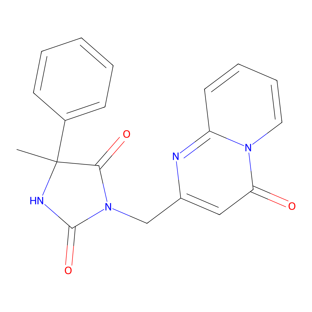 5-methyl-3-({4-oxo-4H-pyrido[1,2-a]pyrimidin-2-yl}methyl)-5-phenylimidazolidine-2,4-dione molecular structure, CAS 1170362-02-3