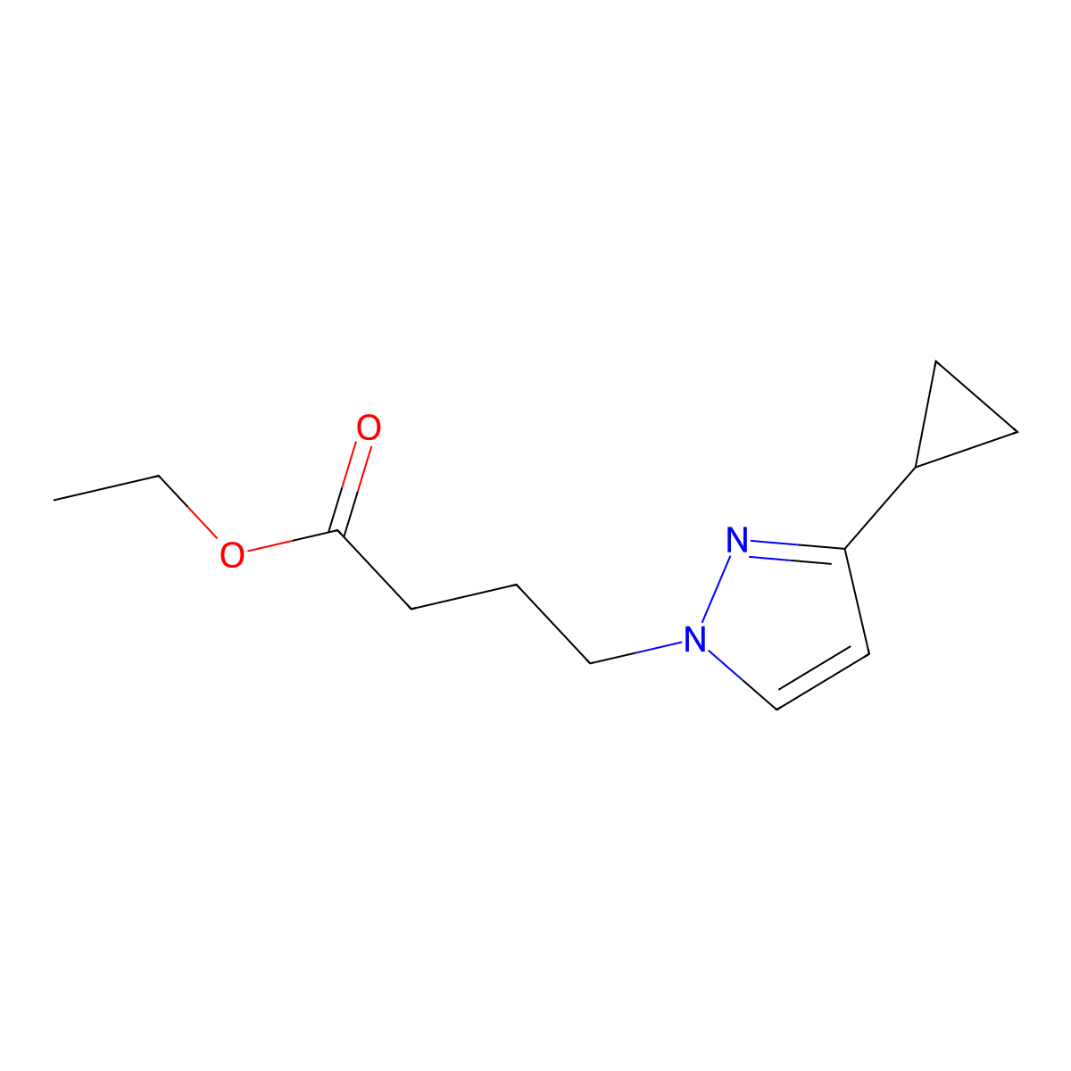 ethyl 4-(3-cyclopropyl-1H-pyrazol-1-yl)butanoate molecular structure, CAS 1170362-12-5
