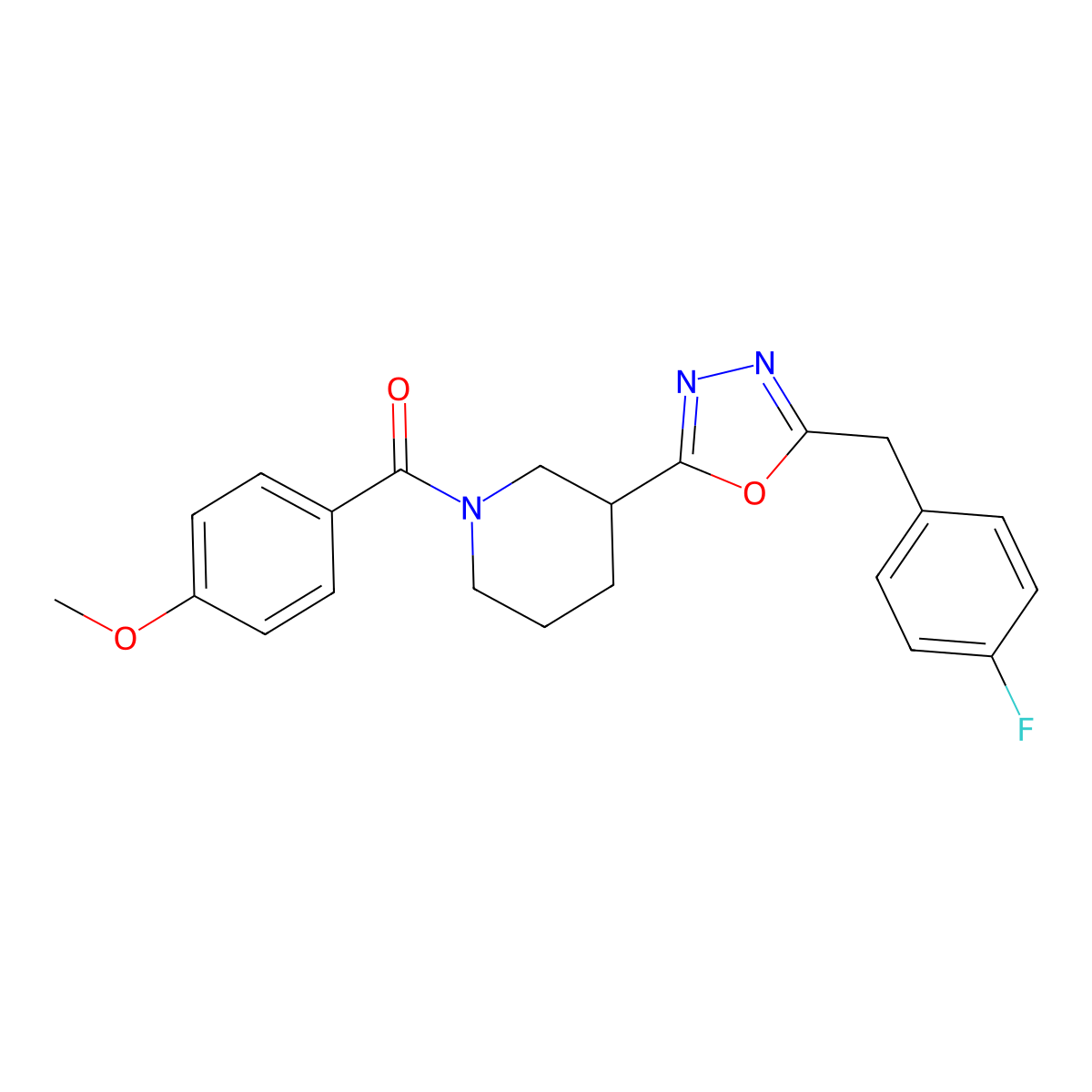 (3-(5-(4-Fluorobenzyl)-1,3,4-oxadiazol-2-yl)piperidin-1-yl)(4-methoxyphenyl)methanone molecular structure, CAS 1170362-25-0