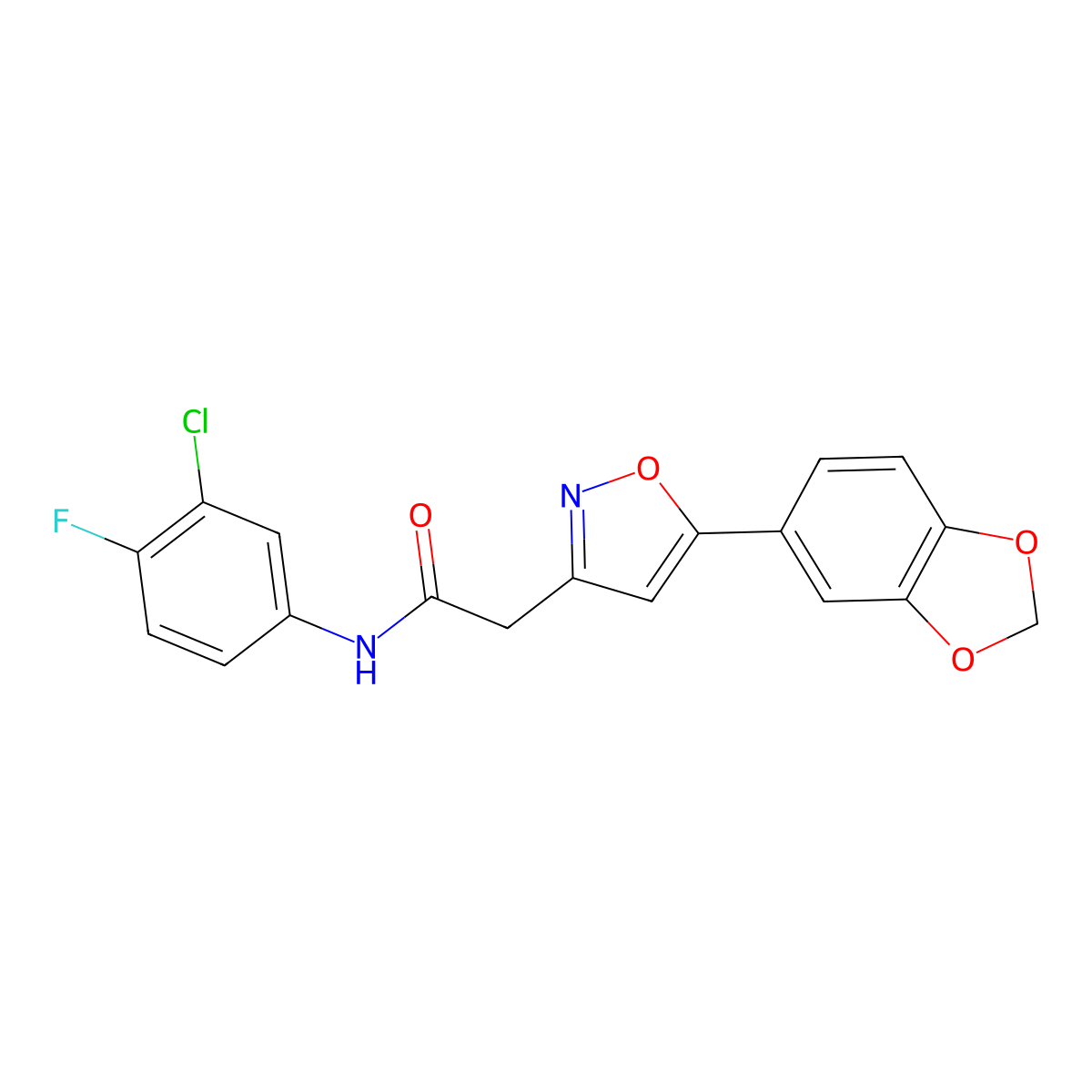 2-(5-(benzo[d][1,3]dioxol-5-yl)isoxazol-3-yl)-N-(3-chloro-4-fluorophenyl)acetamide molecular structure, CAS 1170362-65-8